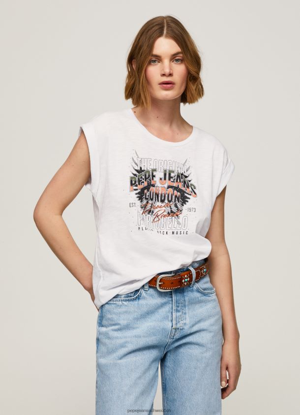 T-Shirt mit Logo-Print Frauen Pepe Jeans Weiss 84XH6T445