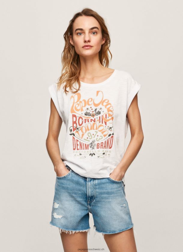 T-Shirt mit Logo-Print Frauen Pepe Jeans Weiss 84XH6T463