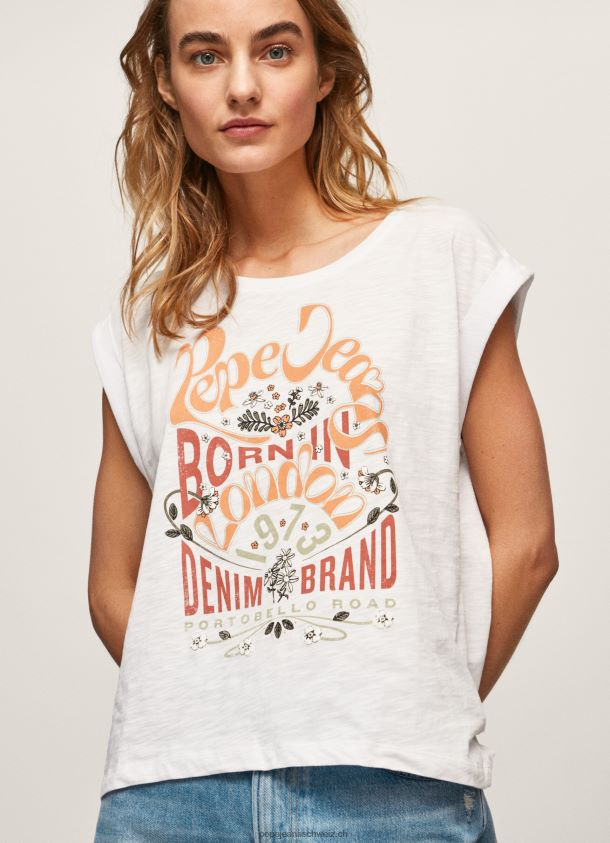 T-Shirt mit Logo-Print Frauen Pepe Jeans Weiss 84XH6T463