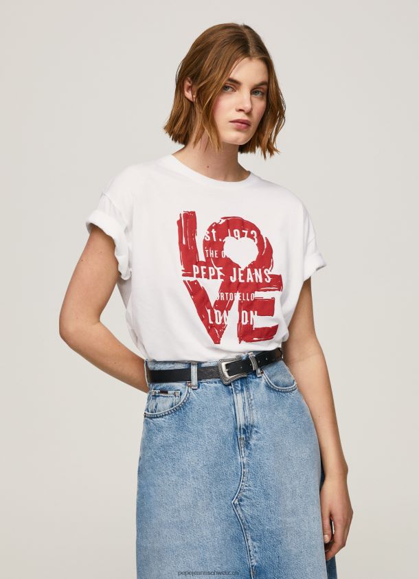 T-Shirt mit Love-Logo-Print Frauen Pepe Jeans Weiss 84XH6T396