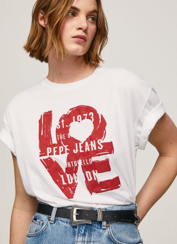T-Shirt mit Love-Logo-Print Frauen Pepe Jeans Weiss 84XH6T396