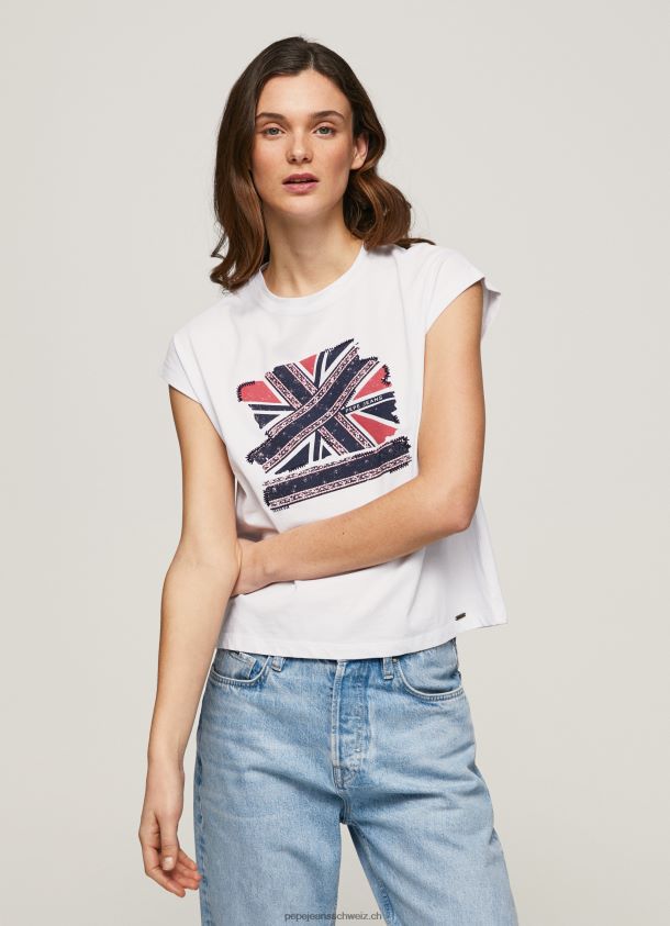 T-Shirt mit Union Jack-Print Frauen Pepe Jeans Weiss 84XH6T415