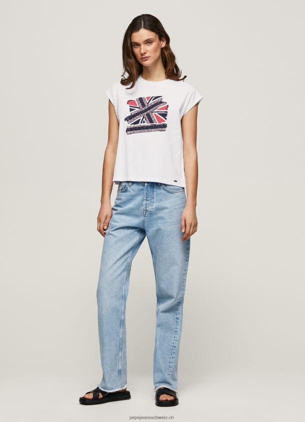 T-Shirt mit Union Jack-Print Frauen Pepe Jeans Weiss 84XH6T415