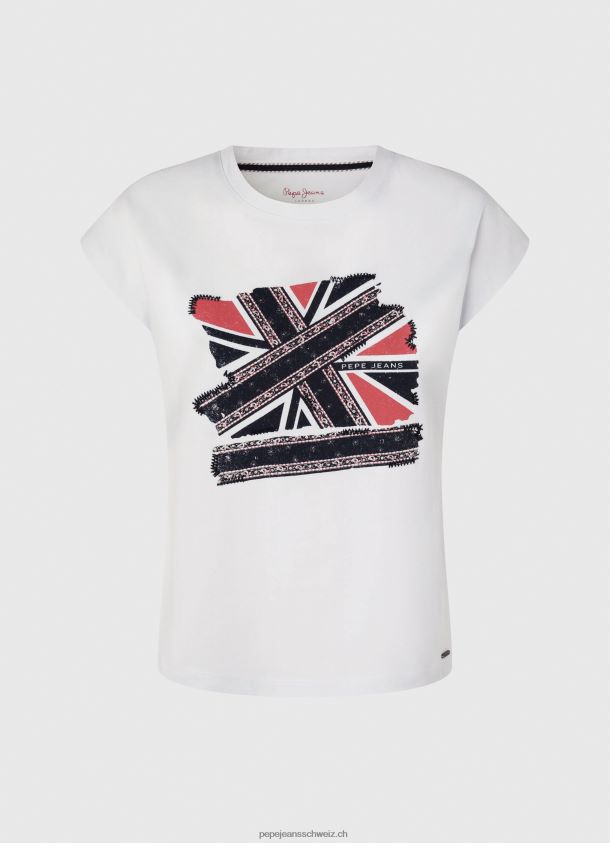 T-Shirt mit Union Jack-Print Frauen Pepe Jeans Weiss 84XH6T415