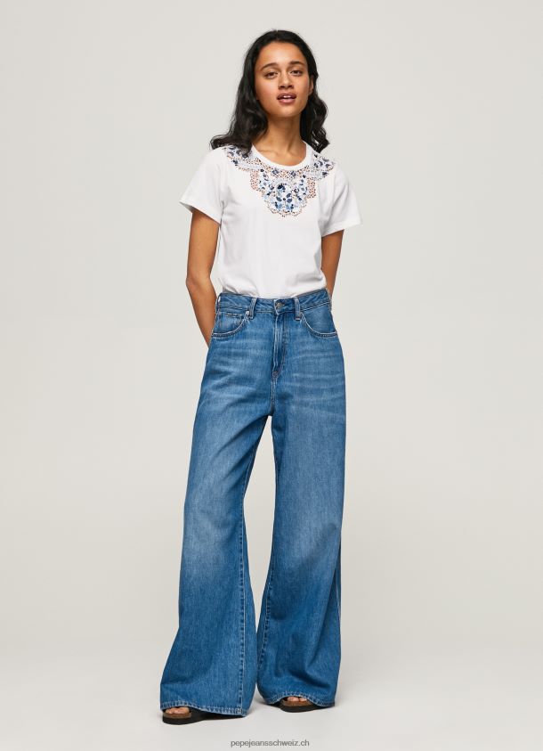 T-Shirt mit geschnürtem Kragen Frauen Pepe Jeans Weiss 84XH6T449