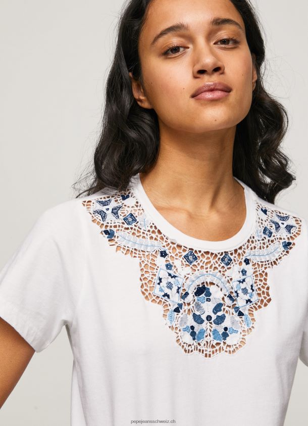 T-Shirt mit geschnürtem Kragen Frauen Pepe Jeans Weiss 84XH6T449