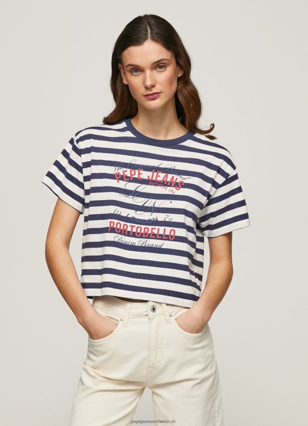 T-Shirt mit gestreiftem Aufdruck Frauen Pepe Jeans Ozean 84XH6T450