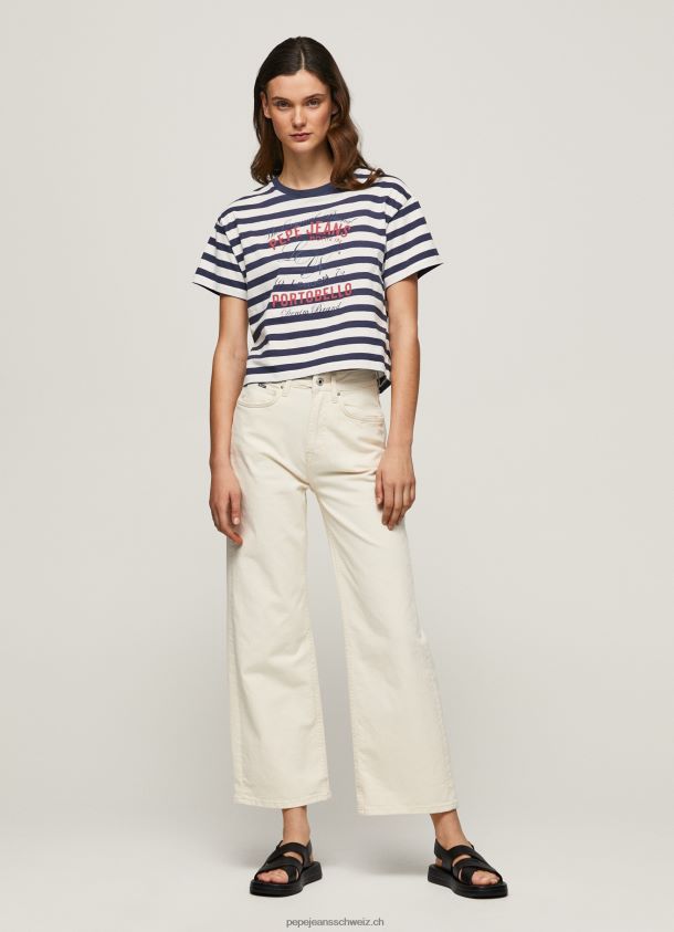 T-Shirt mit gestreiftem Aufdruck Frauen Pepe Jeans Ozean 84XH6T450