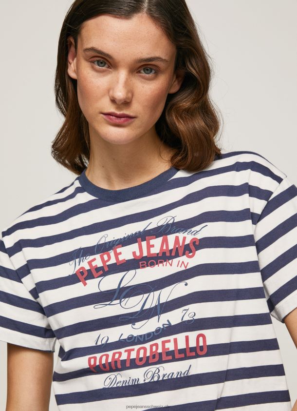 T-Shirt mit gestreiftem Aufdruck Frauen Pepe Jeans Ozean 84XH6T450
