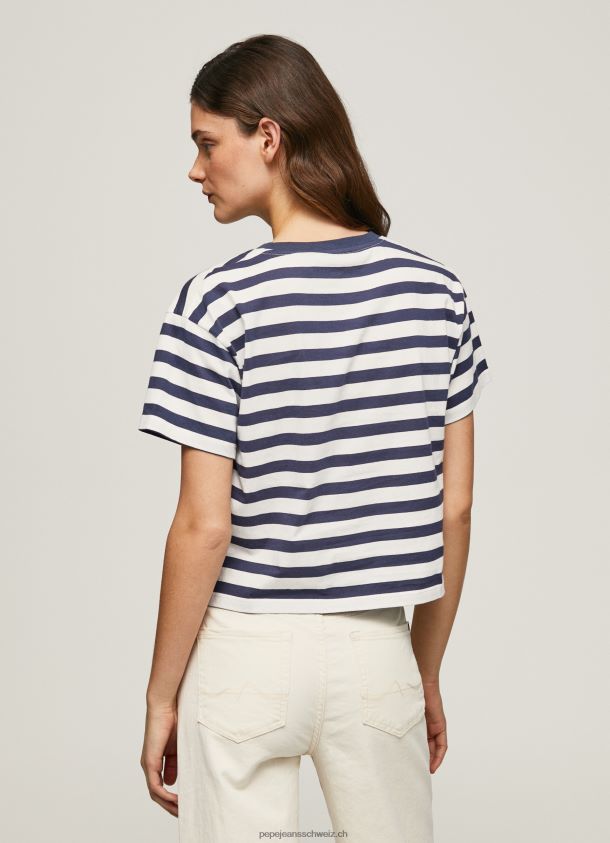 T-Shirt mit gestreiftem Aufdruck Frauen Pepe Jeans Ozean 84XH6T450