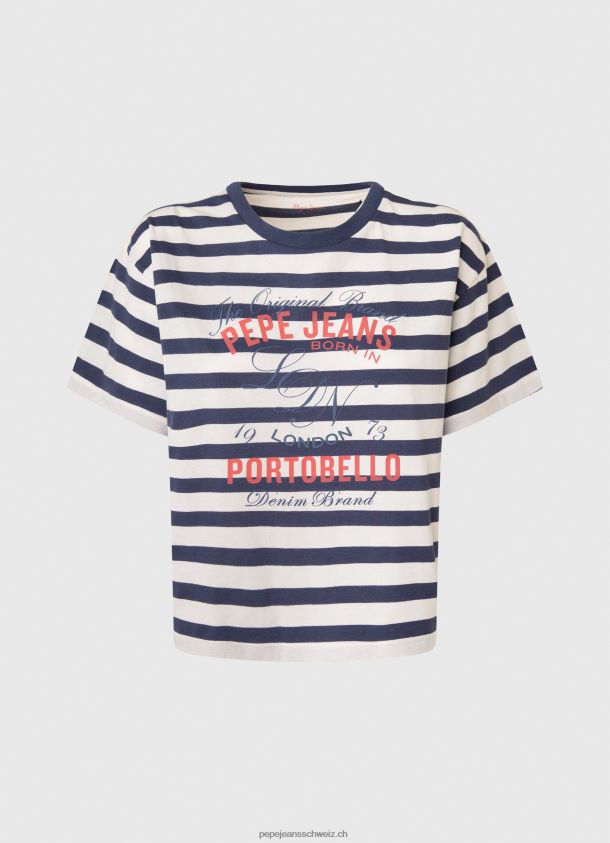 T-Shirt mit gestreiftem Aufdruck Frauen Pepe Jeans Ozean 84XH6T450