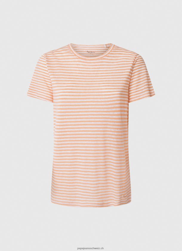 T-Shirt mit gestreiftem Aufdruck Frauen Pepe Jeans Pfirsich 84XH6T386