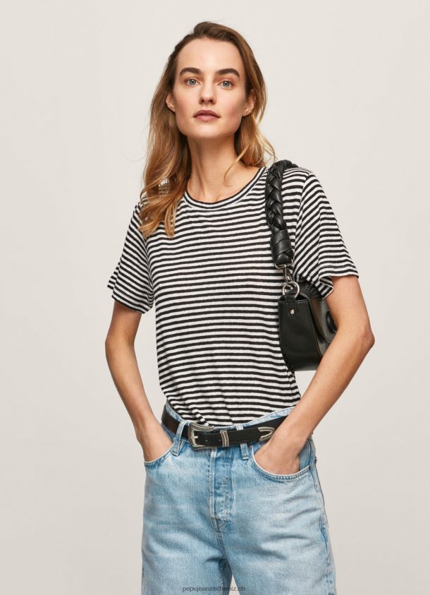 T-Shirt mit gestreiftem Aufdruck Frauen Pepe Jeans Schwarz 84XH6T459