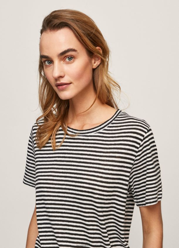T-Shirt mit gestreiftem Aufdruck Frauen Pepe Jeans Schwarz 84XH6T459