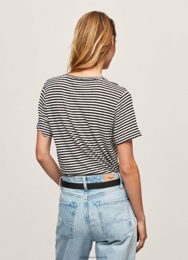 T-Shirt mit gestreiftem Aufdruck Frauen Pepe Jeans Schwarz 84XH6T459