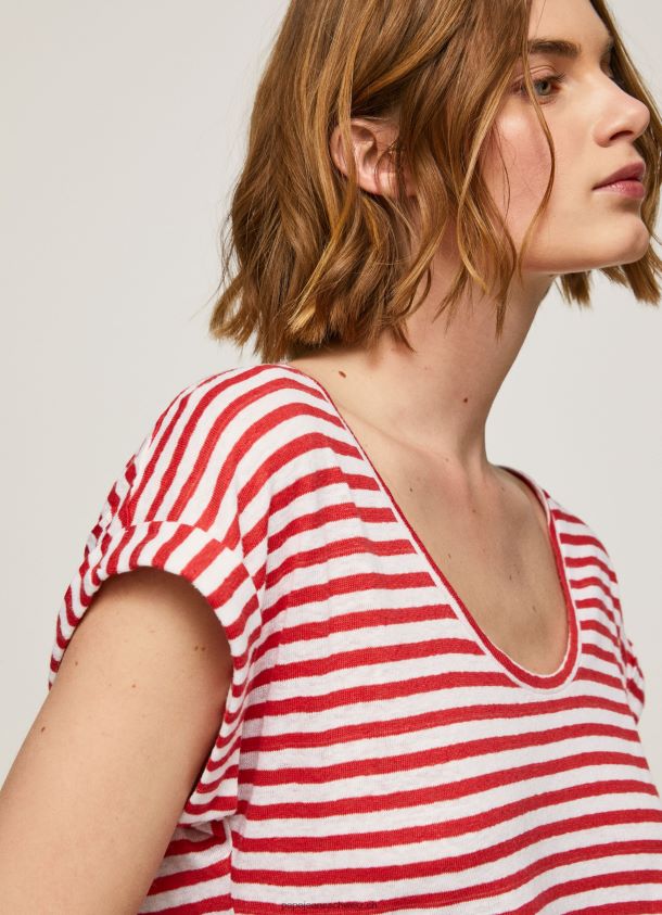 T-Shirt mit gestreiftem Aufdruck Frauen Pepe Jeans studiorot 84XH6T446