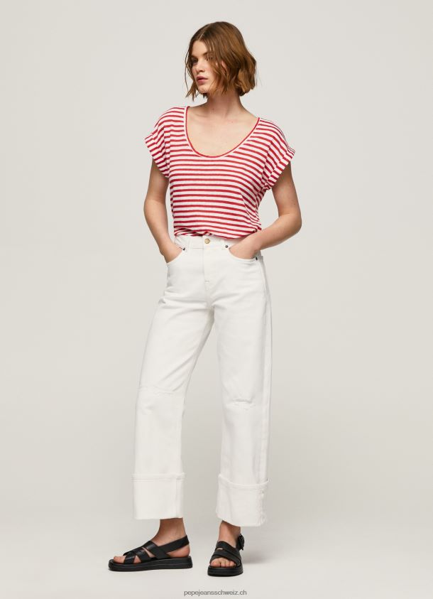 T-Shirt mit gestreiftem Aufdruck Frauen Pepe Jeans studiorot 84XH6T446