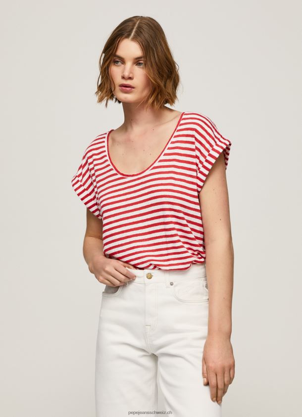 T-Shirt mit gestreiftem Aufdruck Frauen Pepe Jeans studiorot 84XH6T446