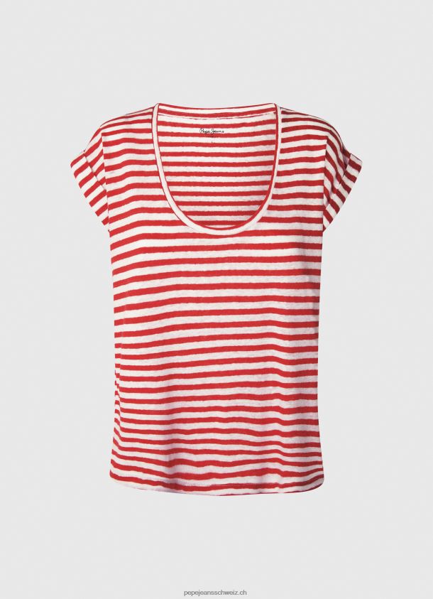 T-Shirt mit gestreiftem Aufdruck Frauen Pepe Jeans studiorot 84XH6T446