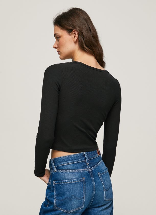 asymmetrisches Langarm-T-Shirt Frauen Pepe Jeans Schwarz 84XH6T405