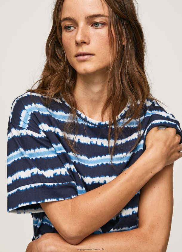 ausgebleichtes gestreiftes Baumwoll-T-Shirt Frauen Pepe Jeans dulwich 84XH6T413