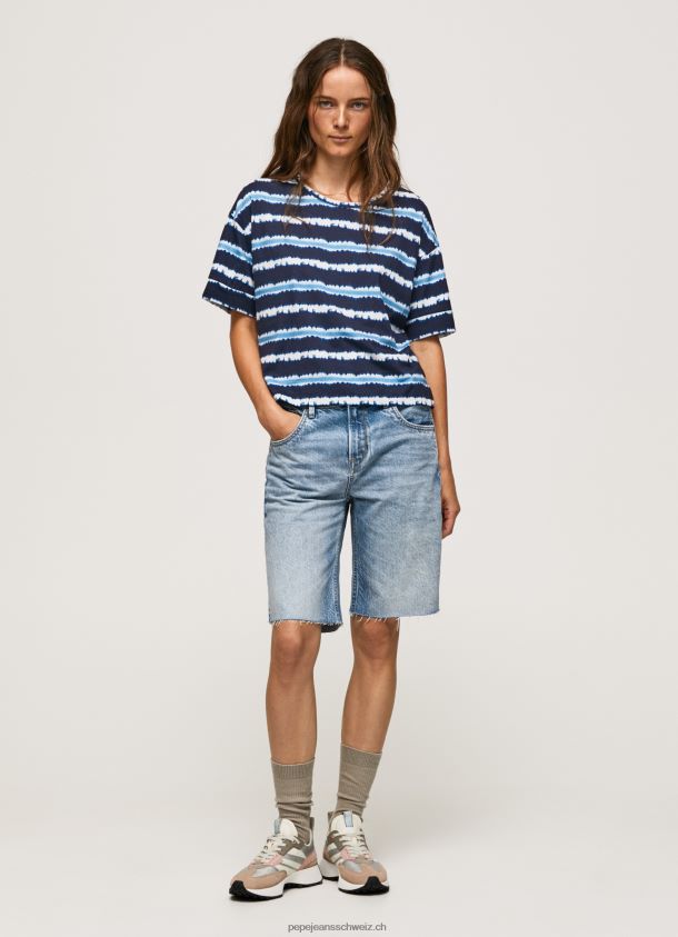 ausgebleichtes gestreiftes Baumwoll-T-Shirt Frauen Pepe Jeans dulwich 84XH6T413