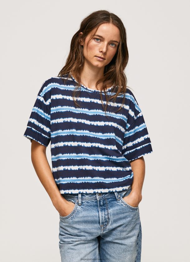 ausgebleichtes gestreiftes Baumwoll-T-Shirt Frauen Pepe Jeans dulwich 84XH6T413