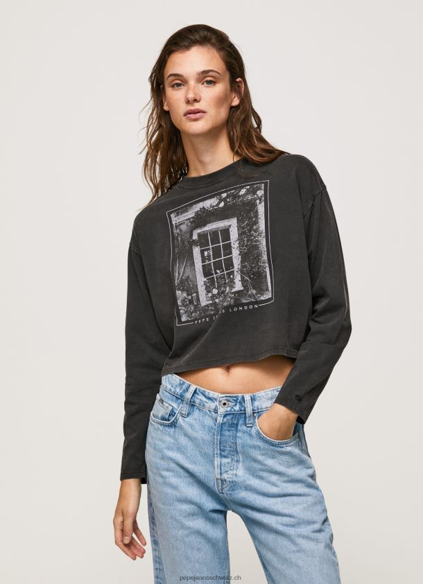 bedrucktes Langarm-T-Shirt Frauen Pepe Jeans schwarz gewaschen 84XH6T427