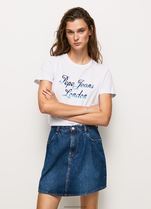 bedrucktes T-Shirt aus Baumwolle mit Logo Frauen Pepe Jeans Weiss 84XH6T411