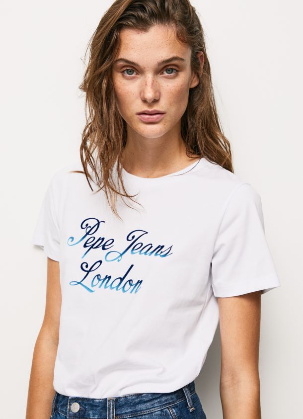 bedrucktes T-Shirt aus Baumwolle mit Logo Frauen Pepe Jeans Weiss 84XH6T411