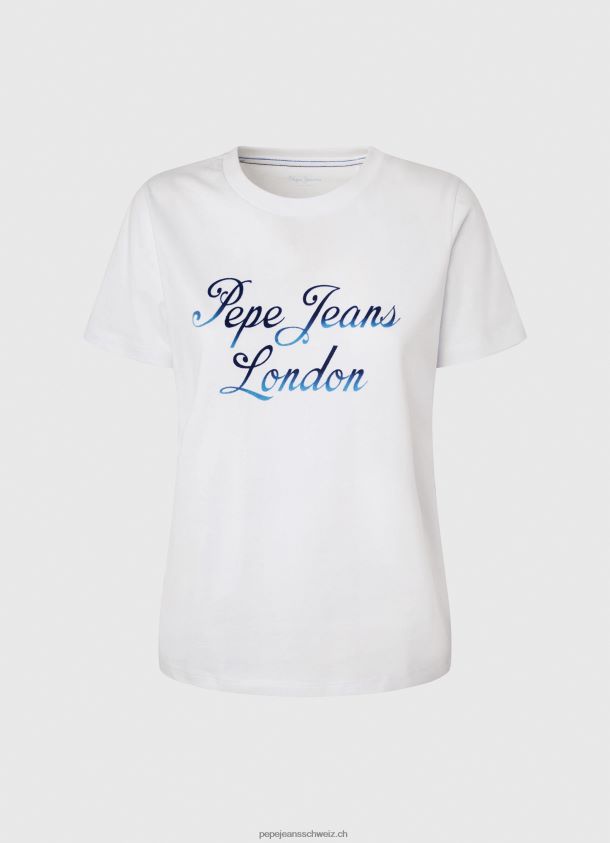 bedrucktes T-Shirt aus Baumwolle mit Logo Frauen Pepe Jeans Weiss 84XH6T411