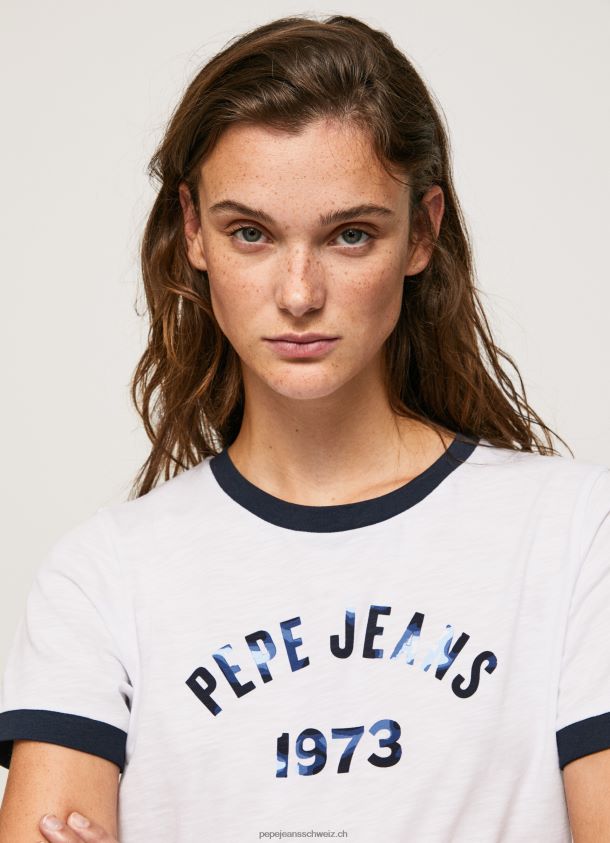 bedrucktes T-Shirt aus Baumwolle mit Logo Frauen Pepe Jeans Weiss 84XH6T424