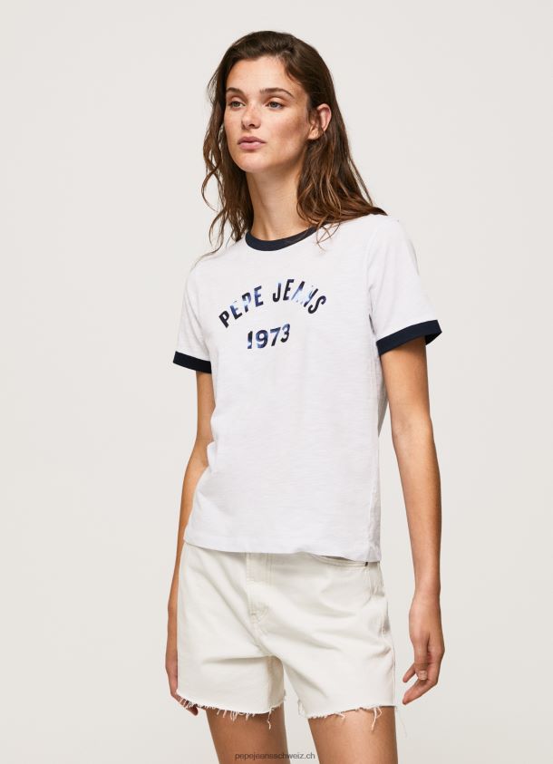 bedrucktes T-Shirt aus Baumwolle mit Logo Frauen Pepe Jeans Weiss 84XH6T424