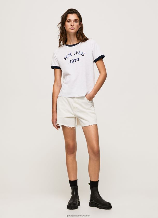 bedrucktes T-Shirt aus Baumwolle mit Logo Frauen Pepe Jeans Weiss 84XH6T424