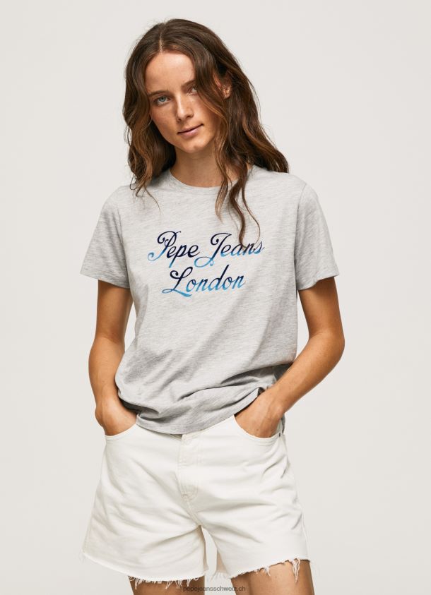 bedrucktes T-Shirt aus Baumwolle mit Logo Frauen Pepe Jeans grau meliert 84XH6T412