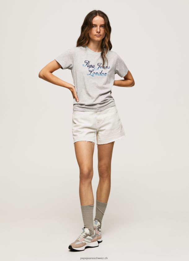 bedrucktes T-Shirt aus Baumwolle mit Logo Frauen Pepe Jeans grau meliert 84XH6T412
