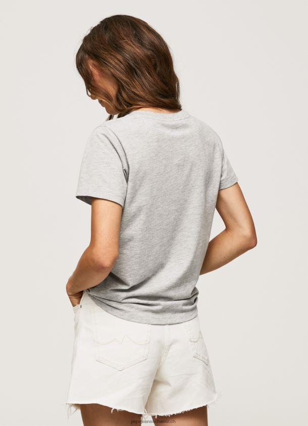 bedrucktes T-Shirt aus Baumwolle mit Logo Frauen Pepe Jeans grau meliert 84XH6T412