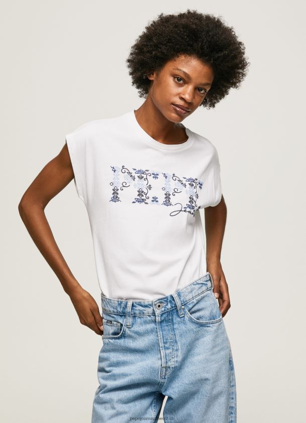 besticktes Logo-T-Shirt Frauen Pepe Jeans Weiss 84XH6T433