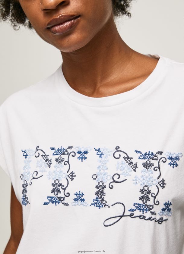 besticktes Logo-T-Shirt Frauen Pepe Jeans Weiss 84XH6T433