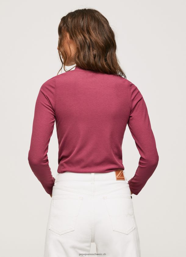 geripptes Langarm-T-Shirt Frauen Pepe Jeans dunkel erröten 84XH6T393