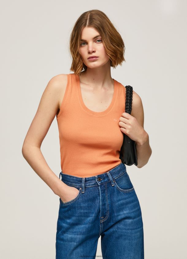 geripptes T-Shirt mit Armlochärmeln Frauen Pepe Jeans Pfirsich 84XH6T398