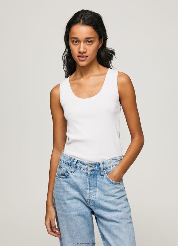geripptes T-Shirt mit Armlochärmeln Frauen Pepe Jeans Weiss 84XH6T457
