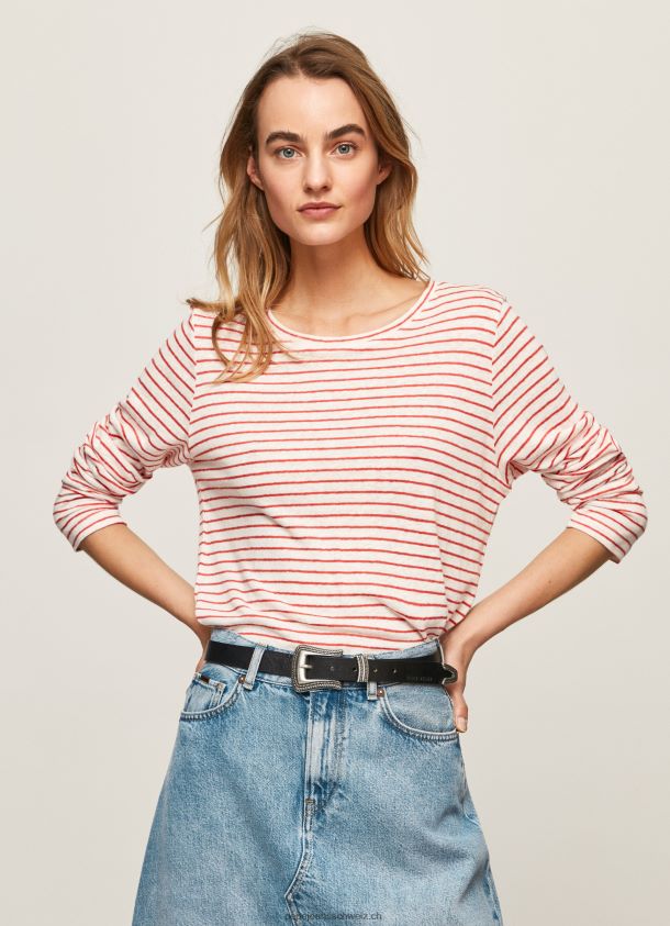 gestreiftes Langarm-T-Shirt Frauen Pepe Jeans studiorot 84XH6T395