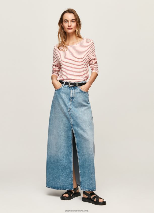 gestreiftes Langarm-T-Shirt Frauen Pepe Jeans studiorot 84XH6T395