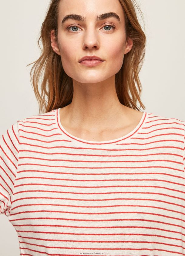 gestreiftes Langarm-T-Shirt Frauen Pepe Jeans studiorot 84XH6T395