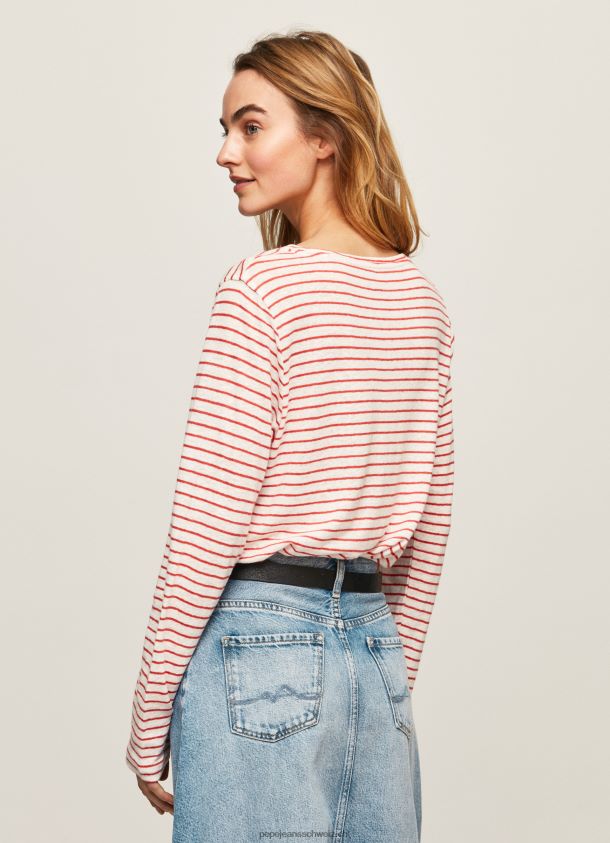 gestreiftes Langarm-T-Shirt Frauen Pepe Jeans studiorot 84XH6T395