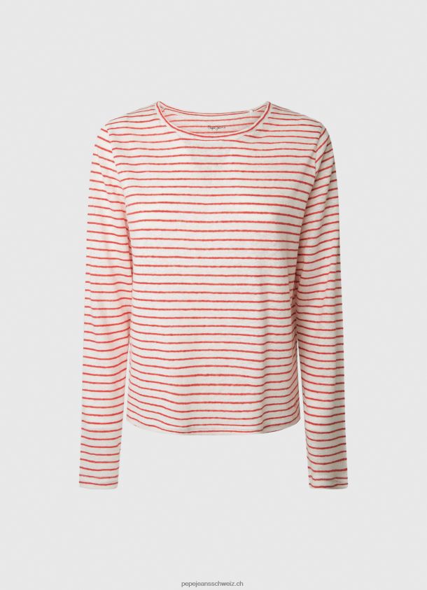 gestreiftes Langarm-T-Shirt Frauen Pepe Jeans studiorot 84XH6T395