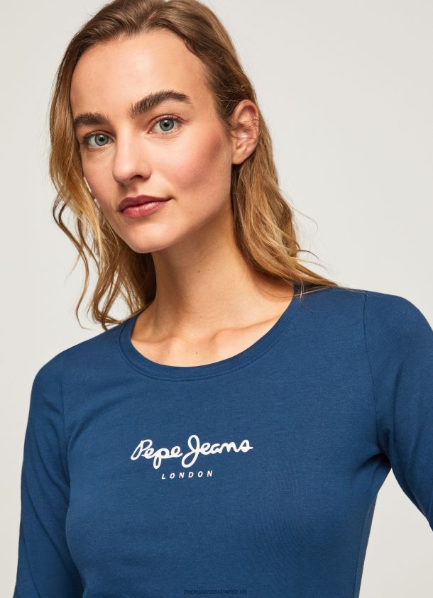langärmliges T-Shirt aus Baumwolle Frauen Pepe Jeans Marine 84XH6T472