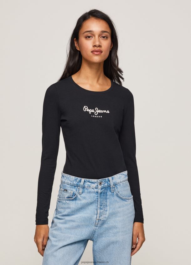 langärmliges T-Shirt aus Baumwolle Frauen Pepe Jeans Schwarz 84XH6T471