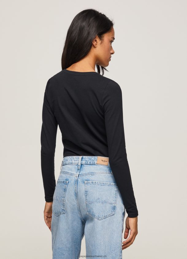 langärmliges T-Shirt aus Baumwolle Frauen Pepe Jeans Schwarz 84XH6T471